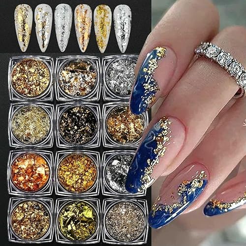 Gold-Silber-Folien, wunderschöne Nägel, Glitzer, Aluminiumflocken, Pailletten, Chip, Nageldesign, glänzend, funkelt, Nagelkunst-Dekoration-F-194 Gold-Silber-Folien, wunderschöne Nägel, Glitzer, Aluminiumflocken, Pailletten, Chip, Nageldesign, glänzend, funkelt, Nagelkunst-Dekoration-F-194 von DEFRTG