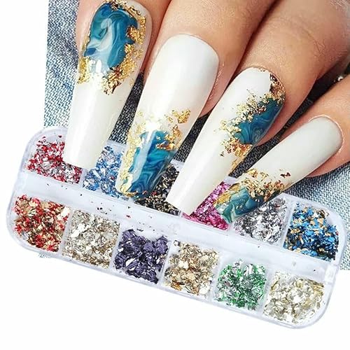 Gold Silber Folien Wunderschöne Nägel Glitter Aluminium Flocken Paillette Chip Nagel Design Shinny Sparkles Nail Art Dekoration-CBH Gold Silber Folien Wunderschöne Nägel Glitter Aluminium Flocken Paillette Chip Nagel Design Shinny Sparkles Nail Art Dekoration-CBH von DEFRTG