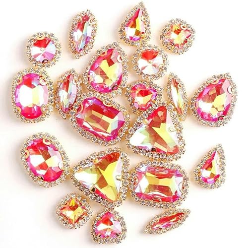 Goldene Metall-Krallenfassungen im Sonnenblumen-Stil, 10 Formen, Mix aus kristallklarem Glas und Jelly AB mit Strasskette zum Aufnähen auf Kleid, DIY-Besatz – A40 Rot AB – Goldene Metall-Krallenfassungen im Sonnenblumen-Stil, 10 Formen, Mix aus kristallklarem Glas und Jelly AB mit Strasskette zum Aufnähen auf Kleid, DIY-Besatz – A40 Rot AB – von DEFRTG
