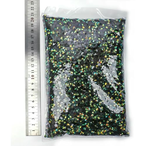 Harz-Strasssteine ohne Hotfix, flache Rückseite, Kristalle, Strass, Glitzerstein, großes Paket für DIY-Nägel, Jet Base Green AB, 5 mm SS20 – 15000 Stück von DEFRTG