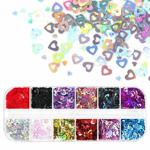 Holografisches süßes Liebesherz, Nagelkunst, Glitzer-Pailletten, leuchtende Laser-Fluoreszenz, Stern, Schmetterling, 3D-Nageldekorationen, Zubehör, 12LSKAS Holografisches süßes Liebesherz, Nagelkunst, Glitzer-Pailletten, leuchtende Laser-Fluoreszenz, Stern, Schmetterling, 3D-Nageldekorationen, Zubehör, 12LSKAS von DEFRTG
