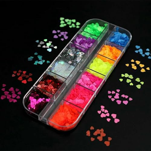 Holografisches süßes Liebesherz, Nagelkunst, Glitzer-Pailletten, leuchtende Laser-Fluoreszenz, Stern, Schmetterling, 3D-Nageldekorationen, Zubehör-12LSAX-3 Holografisches süßes Liebesherz, Nagelkunst, Glitzer-Pailletten, leuchtende Laser-Fluoreszenz, Stern, Schmetterling, 3D-Nageldekorationen, Zubehör-12LSAX-3 von DEFRTG