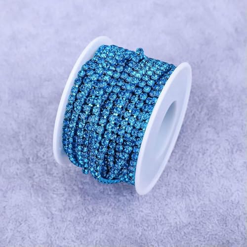 Kristall 10 Yard Strassbesatz Steinbecherkette Gold Diamant Strass Dekorative Applikation Kristallbesatz für Kleider-Capri Blau-SS6-5Yard von DEFRTG