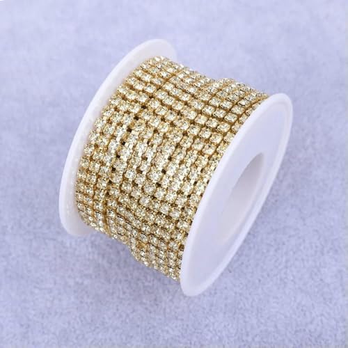 Kristall 10 Yard Strassbesatz Steinbecherkette Gold Diamant Strass Dekorative Applikation Kristallbesatz für Kleider-Jonquil-SS8-10Yard von DEFRTG