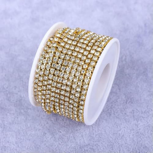 Kristall-Strassbesatz, 9,1 m, Steinbecherkette, Gold, Diamant-Strass, dekorative Applikation, Kristallbesatz für Kleider, Kristall mit Gold, SS6, 1 Yard Kristall-Strassbesatz, 9,1 m, Steinbecherkette, Gold, Diamant-Strass, dekorative Applikation, Kristallbesatz für Kleider, Kristall mit Gold, SS6, 1 Yard von DEFRTG