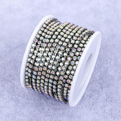 Kristall-Strassbesatz, 9,1 m, Steinbecherkette, Gold-Diamant-Strass, dekorative Applikation, Kristallbesatz für Kleider, Gun-Black Crystal AB-SS12-5Yard von DEFRTG