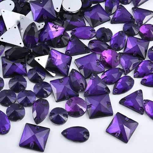 Lila Strasssteine zum Aufnähen, Glitzer-Glaskristalle, flache Rückseite, Birnenstein, zum Nähen von Strasssteinen für Hochzeitskleider, Mix-Form, 20 Stück Lila Strasssteine zum Aufnähen, Glitzer-Glaskristalle, flache Rückseite, Birnenstein, zum Nähen von Strasssteinen für Hochzeitskleider, Mix-Form, 20 Stück von DEFRTG