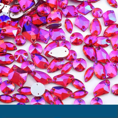 Mix Size Lt SiamAB Glas-Strasssteine zum Aufnähen, flache Rückseite, für Kleidung, Accessoires, Hochzeitskleid, Mix-Form, 50 Stück von DEFRTG
