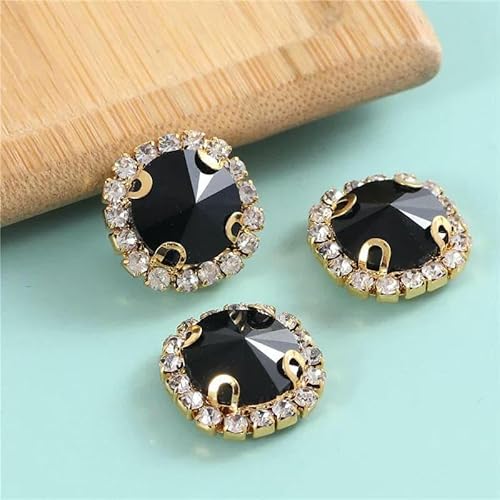 Neue, 10 Stück bunte, runde Glas-Strasssteine zum Aufnähen mit goldener Spitzenkralle, Nähen von Kristallen mit flacher Rückseite, roter Strass für Handarbeiten, Schwarz, 14,0 mm, 10 Stü von DEFRTG