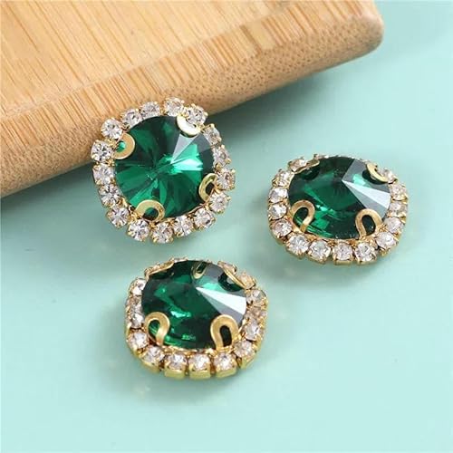 Neue, 10 Stück bunte, runde Glas-Strasssteine zum Aufnähen mit goldener Spitzenkralle, Nähen von Kristallen mit flacher Rückseite, roter Strass für Handarbeiten, blauer Zirkon, 14,0 mm, von DEFRTG