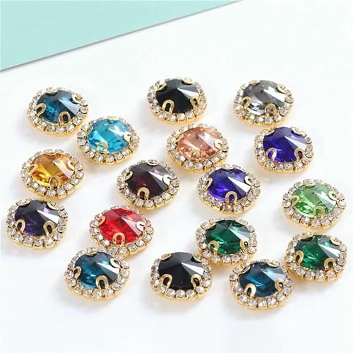 Neue, 10 Stück bunte, runde Glas-Strasssteine zum Aufnähen mit goldener Spitzenkralle, Nähen von Kristallen mit flacher Rückseite, roter Strass für Handarbeiten, gemischte Farben, 14,0 m von DEFRTG