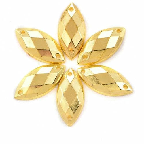Neue, gemischte Farben, Pferdeauge, zum Aufnähen, Acryl-Glitzer, flache Rückseite, Blatt-Strass zum Aufnähen für Kleidungsstücke, B3072, Minengold, 7 x 15 mm, 100 Stück Neue, gemischte Farben, Pferdeauge, zum Aufnähen, Acryl-Glitzer, flache Rückseite, Blatt-Strass zum Aufnähen für Kleidungsstücke, B3072, Minengold, 7 x 15 mm, 100 Stück von DEFRTG