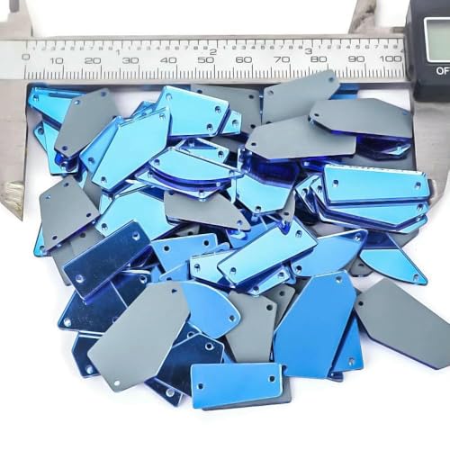 Neue klare Kristalle zum Nähen, Spiegel-Strass-Applikation, flache Rückseite, Acryl-Strass auf Stein für Kleidung, gemischte Größen, Hellsaphir, gemischt, 100 Stück von DEFRTG