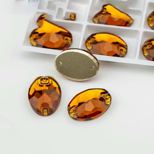 Ovale, mehrfarbige K9-Glas-Strasssteine zum Aufnähen, Kristall-Nähsteine mit flacher Rückseite für DIY-Kleidungsdekorationen, Kaffeebraun, 13 x 18 mm, 72 Stück von DEFRTG