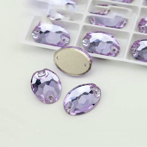 Ovale, mehrfarbige K9-Glas-Strasssteine zum Aufnähen, Kristall-Nähsteine mit flacher Rückseite für DIY-Kleidungsdekorationen, Violett, 13 x 18 mm, 72 Stück von DEFRTG
