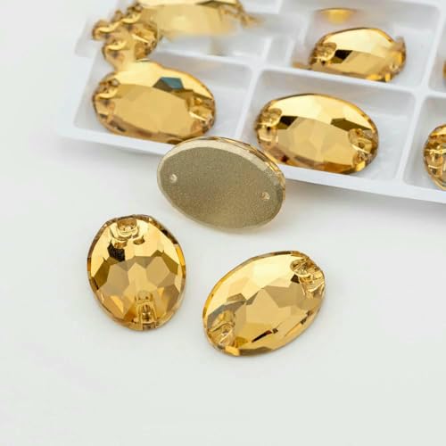 Ovale, mehrfarbige K9-Glas-Strasssteine zum Aufnähen, Kristall-Nähsteine mit flacher Rückseite für DIY-Kleidungsdekorationen, heller Co. Topas, 13 x 18 mm, 72 Stück von DEFRTG