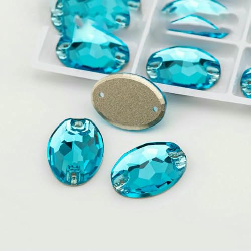 Ovale, mehrfarbige K9-Glas-Strasssteine zum Aufnähen, Kristall-Nähsteine mit flacher Rückseite für DIY-Kleidungsdekorationen – Aquablau – 13 x 18 mm – 72 Stück von DEFRTG