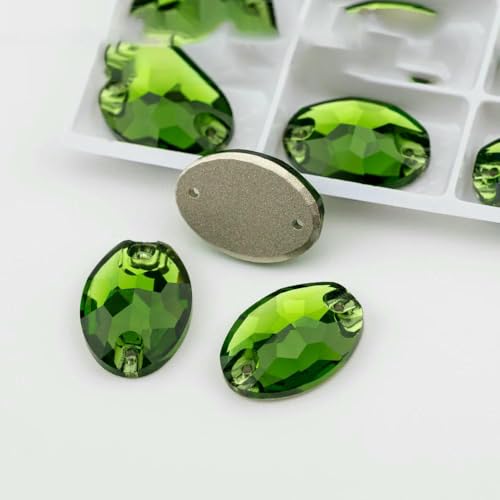 Ovale, mehrfarbige K9-Glas-Strasssteine zum Aufnähen, Kristall-Nähsteine mit flacher Rückseite für DIY-Kleidungsdekorationen – Farngrün – 10 x 14,0 mm – 108 Stück von DEFRTG