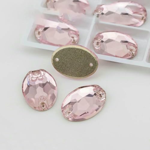 Ovale, mehrfarbige K9-Glas-Strasssteine zum Aufnähen, Kristall-Nähsteine mit flacher Rückseite für DIY-Kleidungsdekorationen – Hellrosa – 13 x 18 mm – 72 Stück von DEFRTG