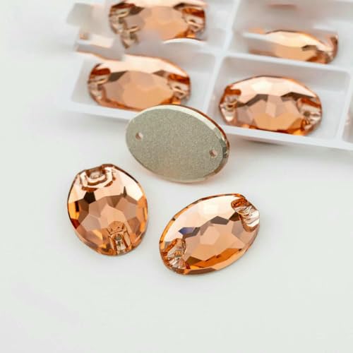 Ovale, mehrfarbige K9-Glas-Strasssteine zum Aufnähen, Kristall-Nähsteine mit flacher Rückseite für DIY-Kleidungsdekorationen – Pfirsichflaum – 13 x 18 mm – 24 Stück von DEFRTG