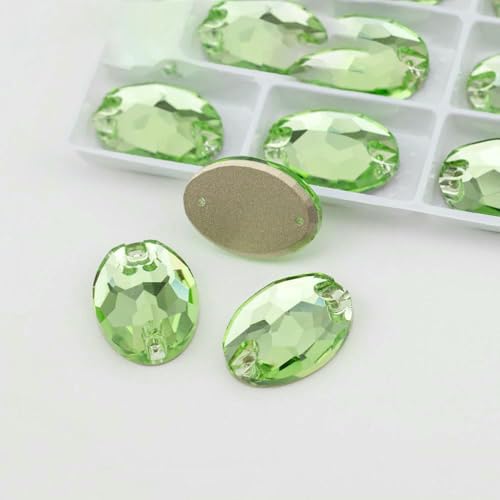 Ovale, mehrfarbige K9-Glas-Strasssteine zum Aufnähen, flache Rückseite, Nähsteine für DIY-Kleidungsdekorationen, heller Peridot, 13 x 18 mm, 72 Stück von DEFRTG