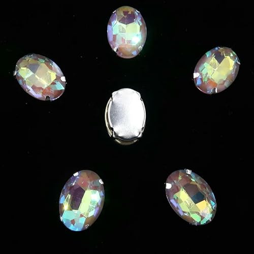 Ovale Form, silberne Krallenfassungen, 20 Stück/P, Regenbogen- und Gelee-AB-Farben, Glaskristall, 10 x 14,0 mm, 13 x 18 mm, Strass-Applikation zum Aufnähen, DIY-A26, Helltopas AB, 10 x 14,0 mm, 20 S von DEFRTG