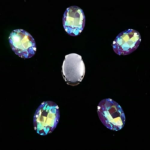 Ovale Form, silberne Krallenfassungen, 20 Stück/P, Regenbogen- und Gelee-AB-Farben, Glaskristall, 10 x 14,0 mm, 13 x 18 mm, Strass-Applikation zum Aufnähen, DIY-A28, heller Amethyst AB, 10 x 14,0 mm von DEFRTG