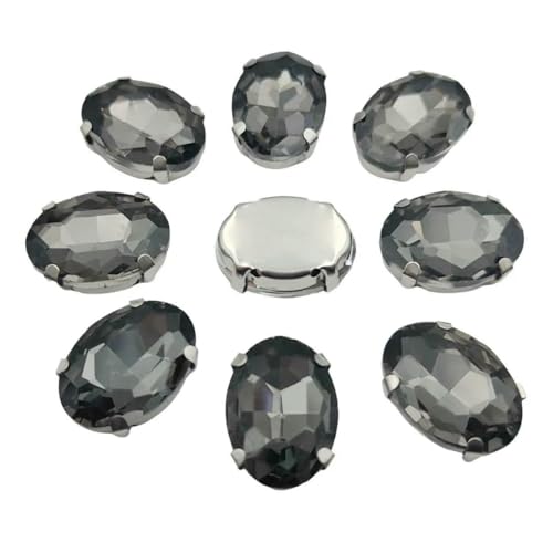 Ovale Glas-Strasssteine mit Kralle zum Aufnähen, Kristallstein, Strass, Diamant, Silber, Metallbasis, Kristalle für Handarbeiten, Klargrau, 18 x 25 mm, 10 Stück von DEFRTG