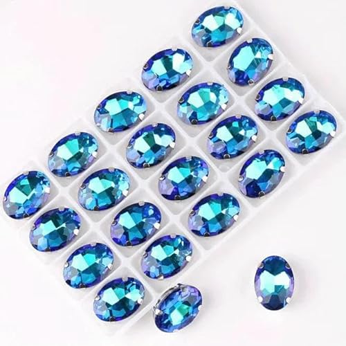 Ovale Krappenfassungen in Silber, 20 Stück/P, Regenbogen- und Gelee-AB-Farben, Glaskristall, 10 x 14,0 mm, 13 x 18 mm, Strass-Applikation zum Aufnähen, DIY-A4, Saphir RB, 10 x 14,0 mm, 20 Stück von DEFRTG