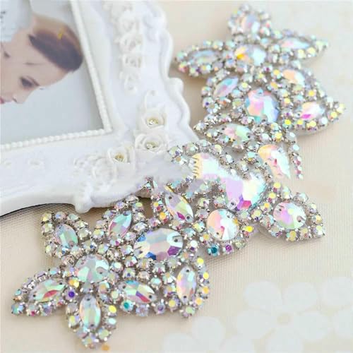 PC AB Splitter Kristall Strass Applikation Schweißen Blume Patch Nähen auf Brautkleid Ärmel Zubehör Strass Applikation-FA-1089 AB Splitter von DEFRTG