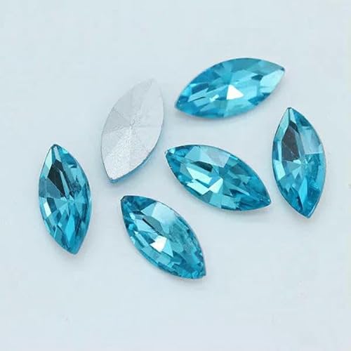 Pferdeauge-Glaskristall-Strasssteine in allen Größen, 24 Farben, spitze Rückseite, foliert, ausgefallene Steine für die Herstellung von Schuhen, Kleidungsstücken, Kopfschmuck, Schmuck – Blauer See von DEFRTG