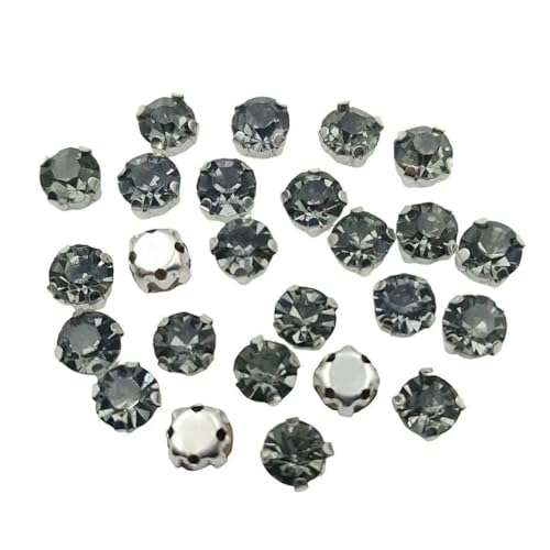 Runde Glas-Strasssteine mit Kralle zum Aufnähen, Kristallstein, Strass, Diamant, Silber, Metallbasis, Kristalle für Handarbeiten, Klargrau, 6 mm, 100 Stück von DEFRTG