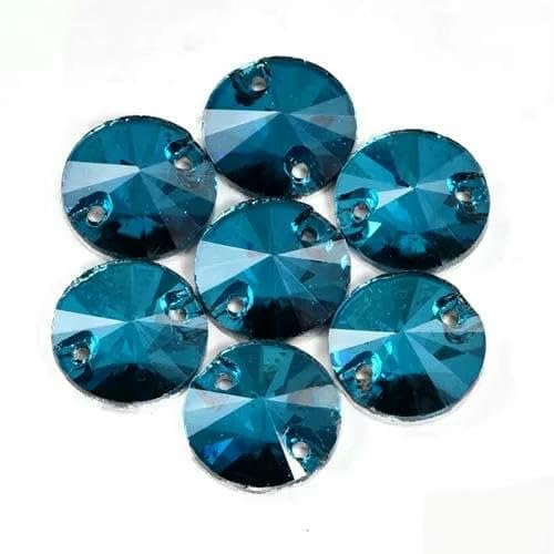 Runder Rivoli-Glas-Strass, viele Farben, rund, zum Aufnähen, flache Rückseite, Glassteine, zum Nähen, Strass für Hochzeitskleid, B2586, Pfauenblau, 10 mm, 72 Stück von DEFRTG