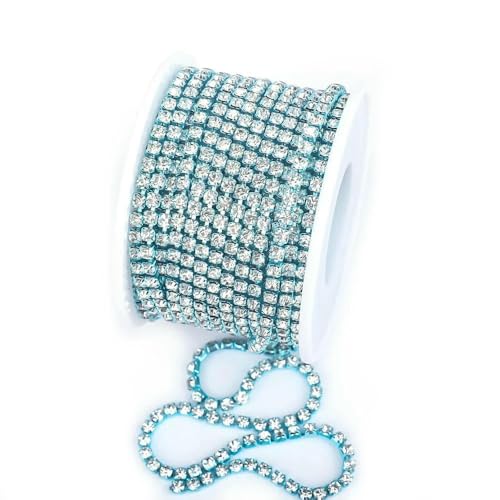SS4.5-SS18 (1,5 mm-4,5 mm) Silber/Gold Rot AB Basis Kristall Dichte Strasskette Bekleidung Nähen Glas Strass Cup Kette-Blauer Kristall-SS16 (4,0 mm)-10 Yards Rolle von DEFRTG