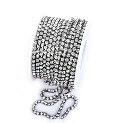 SS4.5-SS18 (1,5 mm-4,5 mm) Silber/Gold Rot AB Basis Kristall Dichte Strasskette Bekleidung Nähen Glas Strass Cup Kette-Gun-Schwarz Kristall-SS18 (4,5 mm)-10 Yards Rolle von DEFRTG