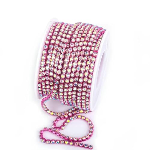 SS4.5-SS18 (1,5 mm-4,5 mm) Silber/Gold Rot AB Basis Kristall Dichte Strasskette Bekleidung Nähen Glas Strass Cup Kette-Rose Kristall AB-SS18 (4,5 mm)-10 Yards Rolle von DEFRTG