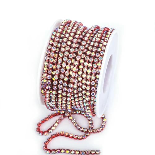 SS4.5-SS18 (1,5 mm-4,5 mm) Silber/Gold Rot AB Basis Kristall Dichte Strasskette Bekleidung Nähen Glas Strass Cup Kette-Roter Kristall AB-SS12 (3,0 mm)-10 Yards Rolle von DEFRTG