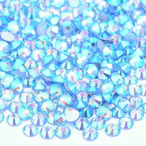 SS6 SS10 SS12 SS16 SS20 SS30 Flache Rückseite, Glas-Strasssteine, klarer Kristall, AB, Nagel-Strass, kein Hotfix-Stein, DIY-Bastelarbeiten, 53 Hellsaphir AB, SS20, 100 g, 14.400 Stück von DEFRTG