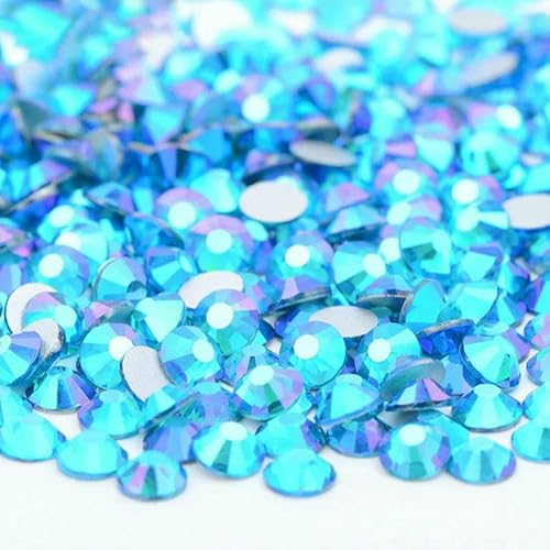 SS6 SS10 SS12 SS16 SS20 SS30 Flache Rückseite, Glas-Strasssteine, klarer Kristall, AB, Nagel-Strass, kein Hotfix-Stein, DIY-Bastelarbeiten, 55 Blauer Zirkon AB, SS20, 100 g, 14400 Stück von DEFRTG