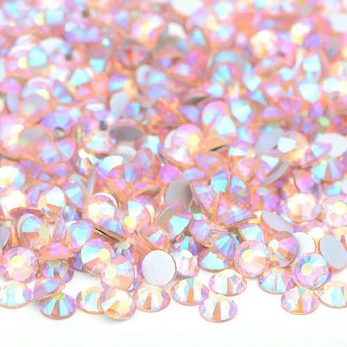 SS6 SS10 SS12 SS16 SS20 SS30 Flache Rückseite, Glas-Strasssteine, klarer Kristall, AB, Nagel-Strass, kein Hotfix-Stein, DIY-Bastelarbeiten, 66 Hellpfirsich AB, SS16, 100 g, 14.400 Stück von DEFRTG