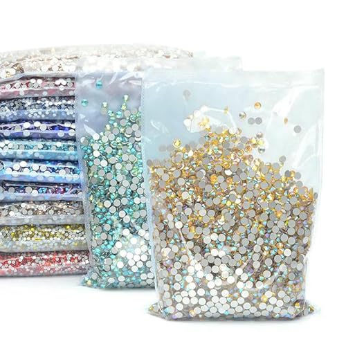 SS6 SS10 SS12 SS16 SS20 SS30 Flache Rückseite, Glas-Strasssteine, klarer Kristall, AB, Nagel-Strass, kein Hotfix-Stein, DIY-Bastelarbeiten, 81 Gold, Hellrosa, SS16, 100 g, 14.400 Stück von DEFRTG
