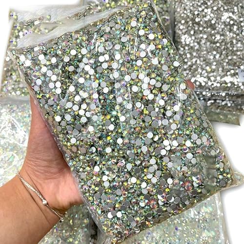 SS6 SS10 SS12 SS16 SS20 SS30 Flache Rückseite, Glas-Strasssteine, klarer Kristall AB, Nagel-Strass, kein Hotfix-Stein, DIY-Bastelarbeiten, 02 Kristall AB-SS30, 20 g, 2880 Stück von DEFRTG