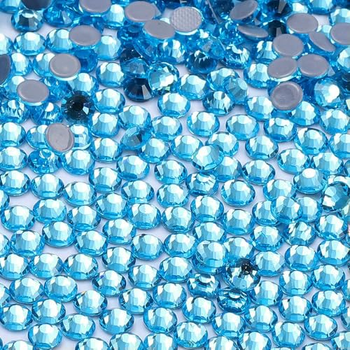 SS6-SS20 1440 Stück/Beutel Hotfix-Glas-Strasssteine, runde Strasssteine, Hochzeitskleid-Dekoration, Kristall für Nagelkunst, DIY-Zubehör, Aquamarin, SS20 (4,6–4,8 mm), 1440 Stück von DEFRTG