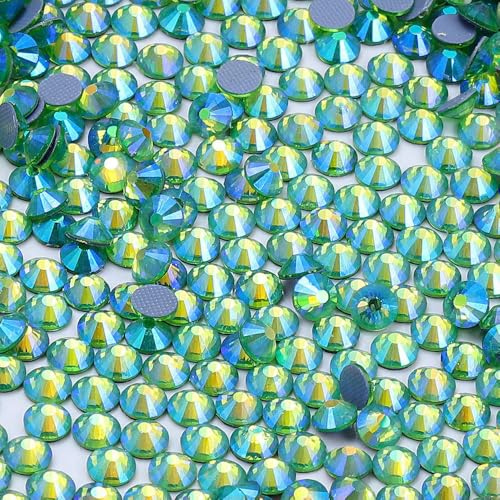 SS6-SS20 1440 Stück/Beutel Hotfix-Glas-Strasssteine, runde Strasssteine, Hochzeitskleid-Dekoration, Kristall für Nagelkunst, DIY-Zubehör, Peridot AB-SS10 (2,7–2,9 mm) – 1440 Stück von DEFRTG