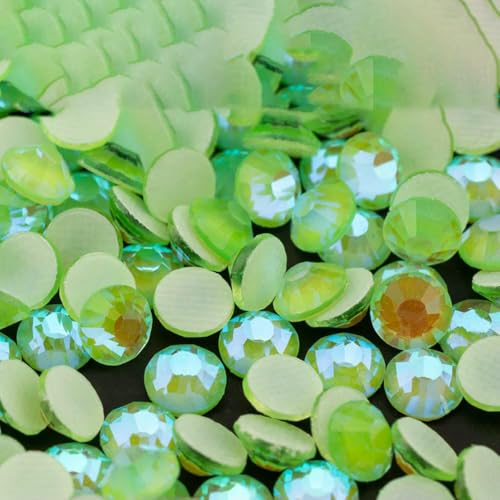 SS6-SS30 Hotfix Neue Neon AB-Farben Glas-Strasssteine, Kristall, flache Rückseite, Strasssteine für Kleidungsstücke, Kleider, DIY, Basteln, Dekoration, DH Grün (Hotfix) - SS30 – 288 Stück von DEFRTG