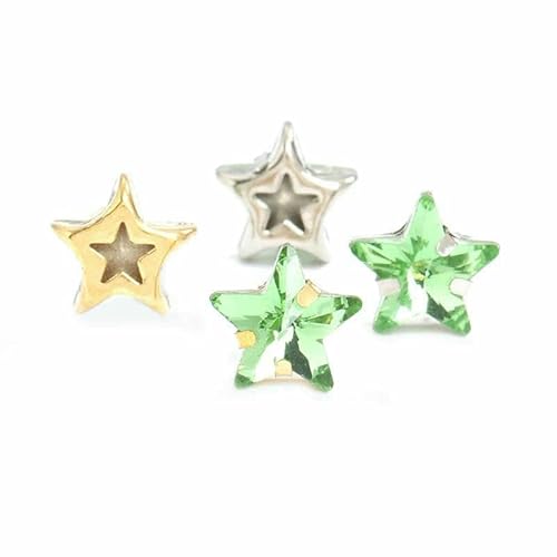 Sternkristalle zum Aufnähen auf Strassperlen für Handarbeiten, Metallbasis, Strass, bunt, Stoffdekoration, Stern zum Aufnähen, Peridot, 10 mm, 10 Stück, weiße K-Kralle von DEFRTG