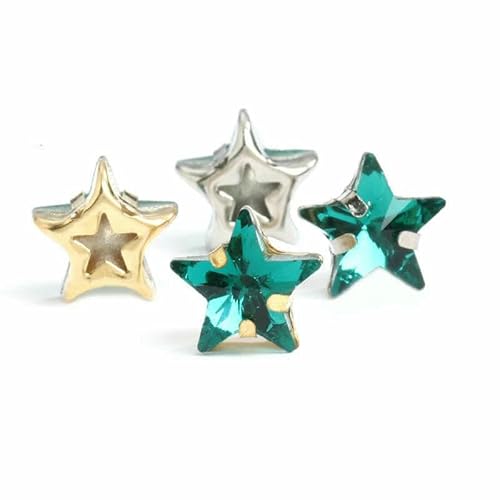 Sternkristalle zum Aufnähen auf Strassperlen für Handarbeiten, Metallbasis, Strass, bunt, Stoffdekoration, Stern zum Aufnähen, Smaragdgrün, 10 mm, 10 Stück, Goldklaue von DEFRTG