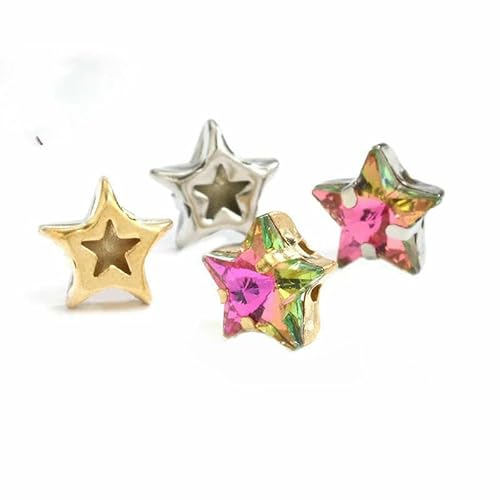 Sternkristalle zum Aufnähen auf Strassperlen für Handarbeiten, Metallbasis, Strass, bunt, Stoffdekoration, Stern zum Aufnähen, Vitrail Rose, 10 mm, 10 Stück, weiße K-Kralle von DEFRTG