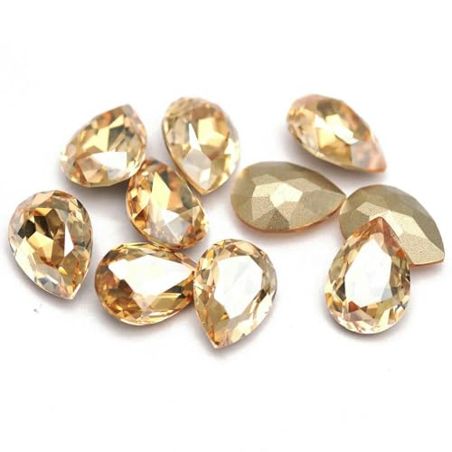 Super bunte Birnen-5A-Glas-Strasssteine zum Selbermachen, Basteln, Strass zum Aufkleben auf Nagelkunst, Zubehör, Schmuck, Dekoration, lose Perlen, Golden Shadow, 7 x 10 mm, 50 Stück von DEFRTG