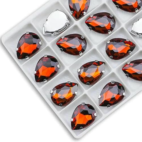 Tropfenförmige Strasssteine zum Aufnähen aus Glas, Nähstein mit silberner Kralle, Basteln für Kleidungszubehör, Braun, 7 x 10 mm, 20 Stück von DEFRTG